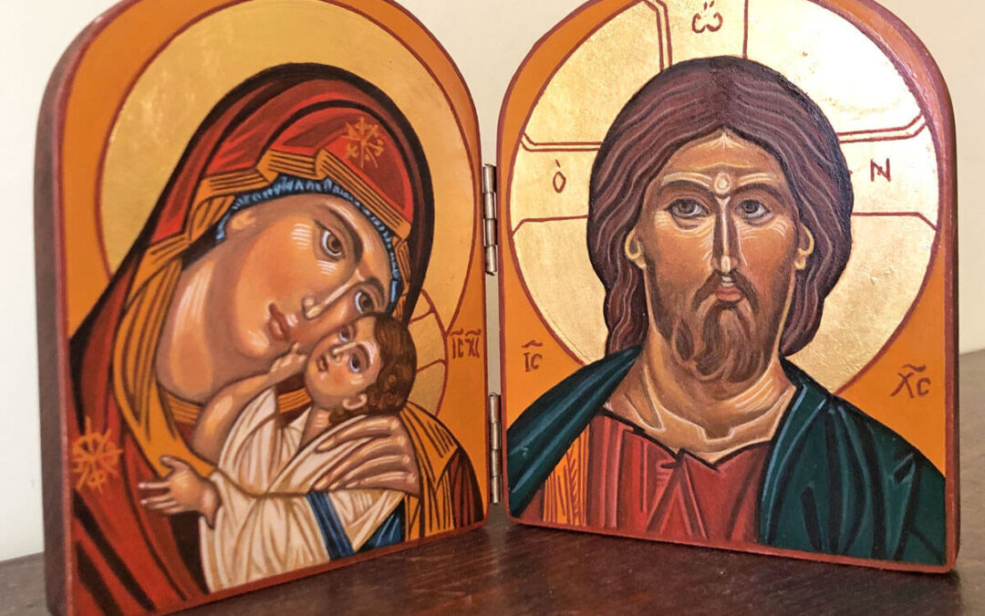 Dittico “Vergine della tenerezza e Cristo Pantocrator” (cm 15 x 24)
